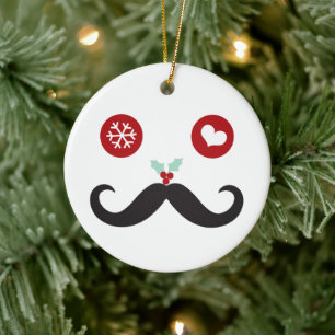 Funny Mustache Face kerstcadeaufoto Keramisch Ornament