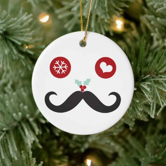 Funny Mustache Face kerstcadeaufoto Keramisch Ornament (Boom)