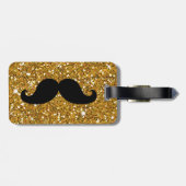 Funny Mustache Gold Glitter Bagagelabel (Achterkant horizontaal)