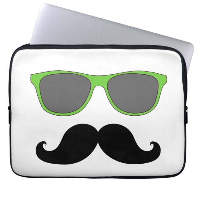Funny Mustache, Green Sunglazen Laptop Sleeve (Voorkant)