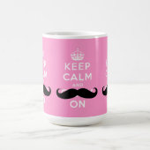 Funny Mustache Kalm houden en doorgaan | PINK Koffiemok (Center)