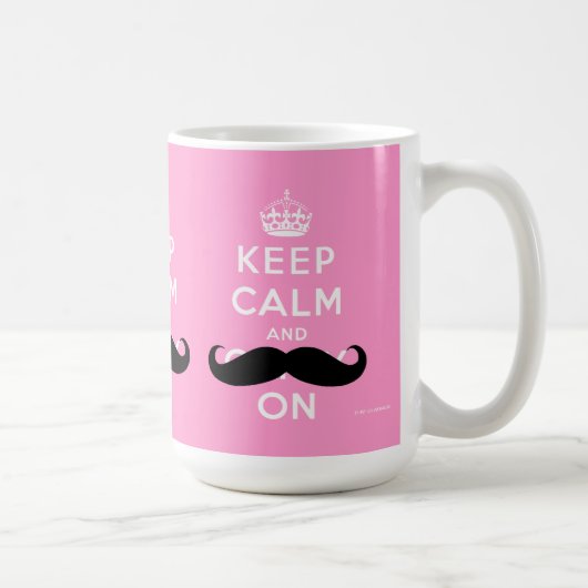 Funny Mustache Kalm houden en doorgaan | PINK Koffiemok (Rechts)