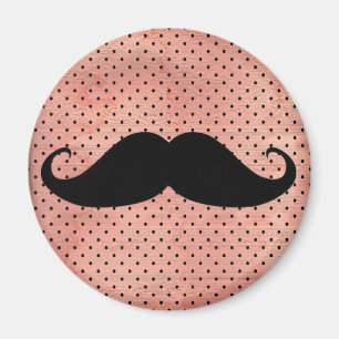 Funny mustache op Cute Pink Dot Background Magneet