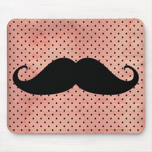 Funny mustache op Cute Pink Dot Background Muismat (Voorkant)