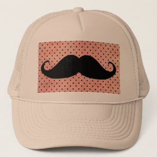 Funny mustache op Cute Pink Dot Background Trucker Pet