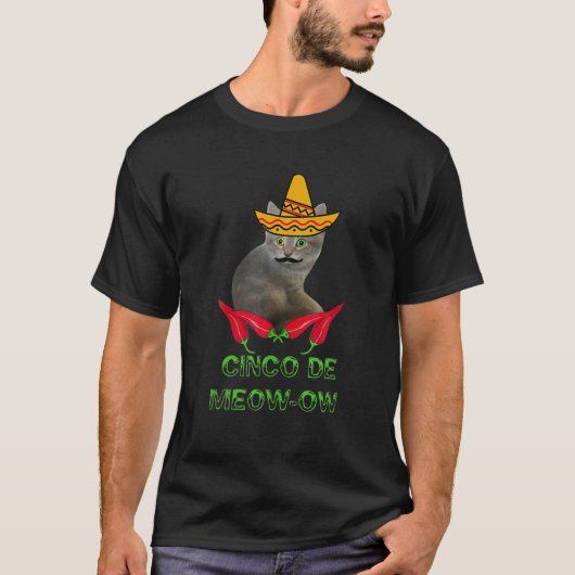 Funny Mustache Peppers Cinco De Meow-Ow Matching F T-shirt (Voorkant)