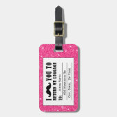 Funny Mustache Pink Glitter Bagagelabel (Voorkant verticaal)
