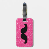 Funny Mustache Pink Glitter Bagagelabel (Achterkant verticaal)