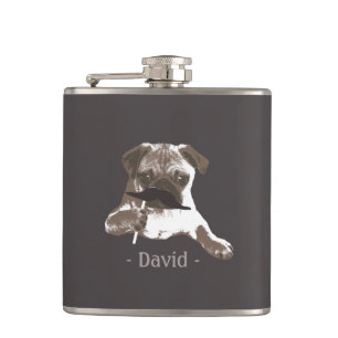 Funny Mustache Pug Dark Tan Flask Heupfles