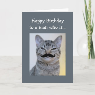 Funny Mustache voor een man dat Birthday Cat is Kaart
