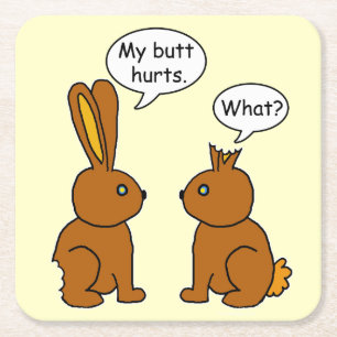 Funny My Butt Hurts Bunnies Vierkante Kartonnen Onderzetter