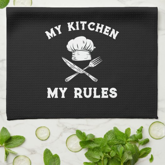 Funny My Kitchen, Red Black Pset Pattern Theedoek (Gevouwen)