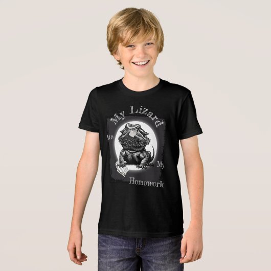 Funny "My Lizard Ate My Homework" Black Tri-Blend Shirt (Voorkant volledig)