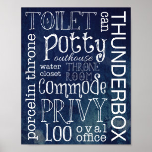Funny Navy Waterverf Toilet Bathroom Sign Print