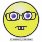 Funny Nerdy Geek Emoji Yellow Face Add Name 14" Sticker (Voorkant)