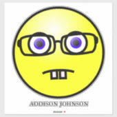Funny Nerdy Geek Emoji Yellow Face Add Name 14" Sticker (Vel)