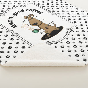Funny Nervous Jittery Hound Dog on Coffee Sherpa Deken