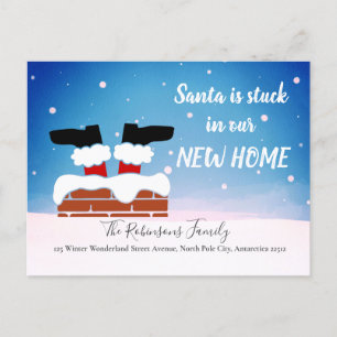 Funny New Home Kerstfeestay Santa Moving Aankondigingskaart