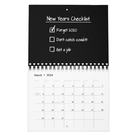 Funny new years checklist kalender (Mar 2026)