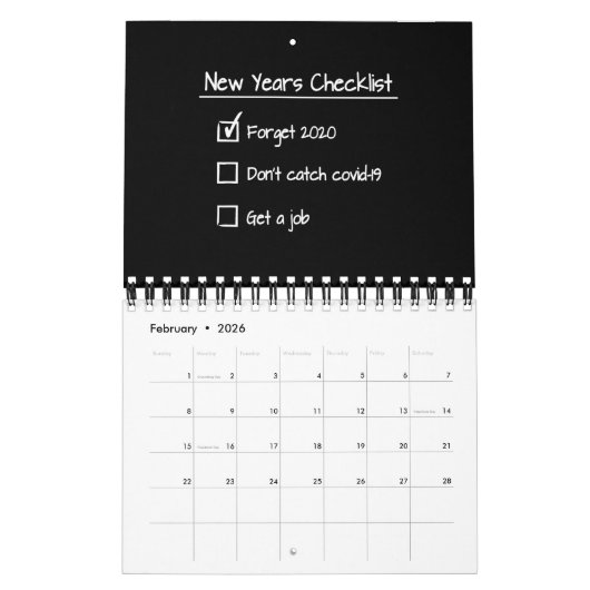 Funny new years checklist kalender (Feb 2026)