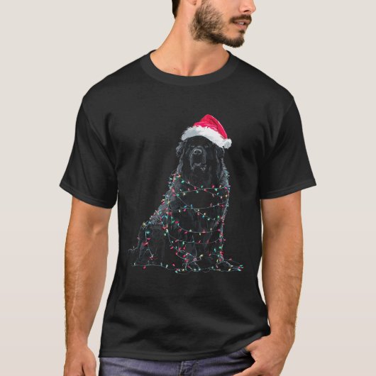 Funny Newfoundland Christmas Graphic Dog Lights Lo T-shirt (Voorkant)