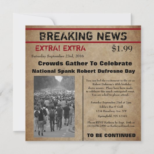 Funny Newspaper Birthday Invitation Kaart (Voorkant)