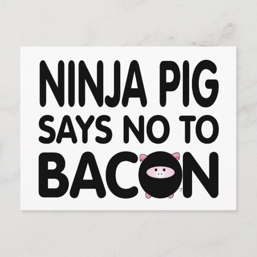 Funny Ninja Pig zegt nee tegen Bacon Briefkaart (Voorkant)
