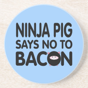 Funny Ninja Pig zegt nee tegen Bacon Zandsteen Onderzetter
