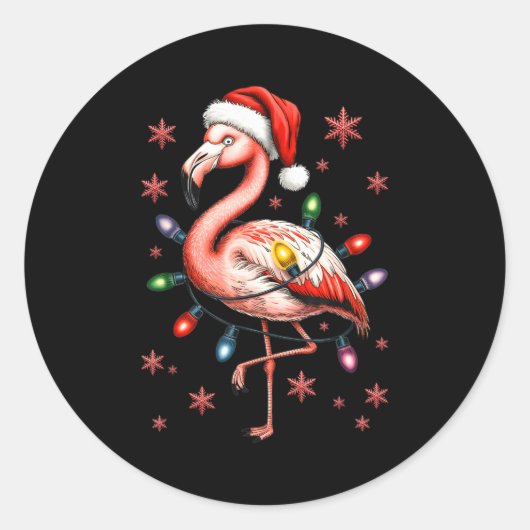 Funny Nk Flamingo Christmas Tree Lights Xmas Snowf Ronde Sticker (Voorkant)