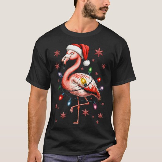 Funny Nk Flamingo Christmas Tree Lights Xmas Snowf T-shirt (Voorkant)