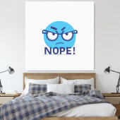 Funny Nope Emoji – Blue Angry Face with Glasses Canvas Afdruk (Insitu (Slaapkamer))