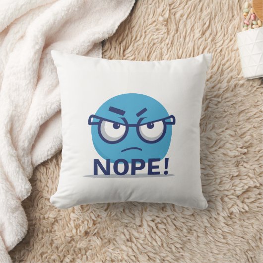 Funny Nope Emoji Pillow – Blue Angry Face with Gla Kussen (Deken)