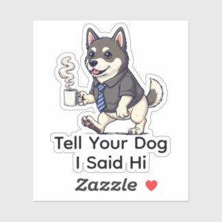Funny Norwegian Elkhound Dog Business Suit Coffee  Sticker