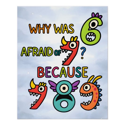 Funny Numbers Math Joke Sticker for Kids Perfect Poster (Voorkant)
