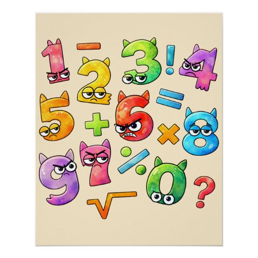 Funny Numbers Maths Poster for Kids UK Classroom Perfect Poster (Voorkant)