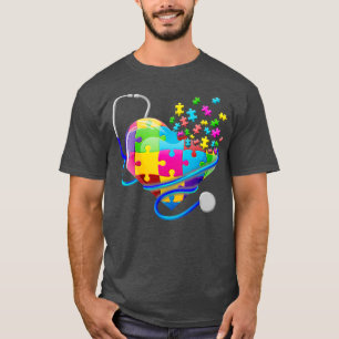 Funny Nurse Autism Puzzle Stethoscope Heart (4) T-shirt