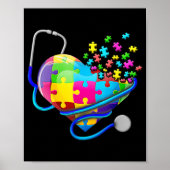 Funny Nurse Autism Puzzle Stethoscope Heart T-Shir Poster (Voorkant)