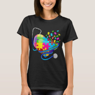 Funny Nurse Autism Puzzle Stethoscope Heart T-Shir T-shirt