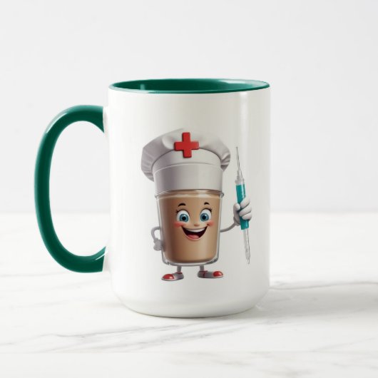 Funny Nurse Coffee Mug – Cartoon Cup with Syringe (Gauche)