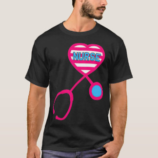 Funny Nurse Heart Stethoscope Love Nursing RN LPN T-shirt