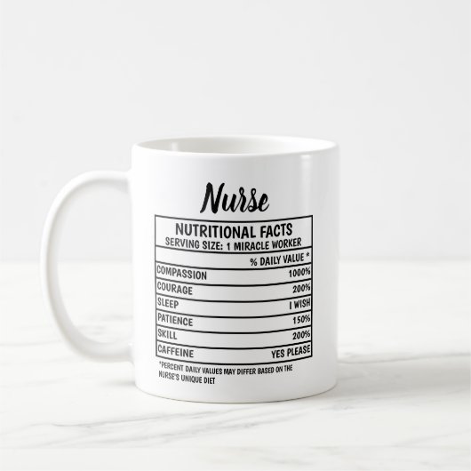 Funny Nurse Nutritional Value Gift Coffee Mok (Links)