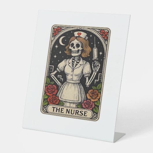 Funny Nurse Skeleton Tarot Kaart Halloween Nursing Reclamebord Met Voetstuk (Voorkant)