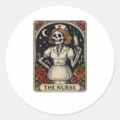 Funny Nurse Skeleton Tarot Kaart Halloween Nursing Ronde Sticker (Voorkant)