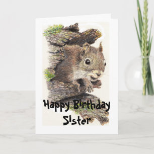 Funny, Nutty Sister Birthday Squirrel Card Kaart