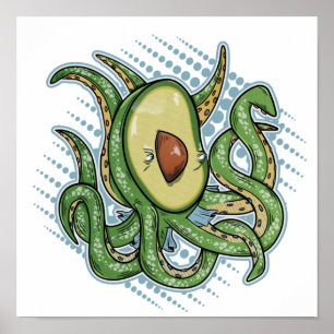 Funny Octopus Avocado Poster