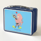 Funny octopus hugs diver cartoon humor (Achterkant)