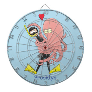 Funny octopus hugs diver cartoon humor dartbord