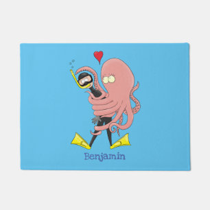 Funny octopus hugs diver cartoon humor deurmat