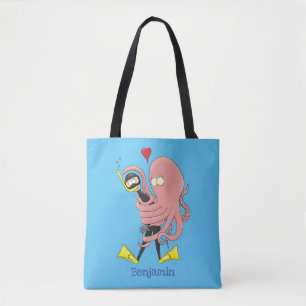 Funny octopus hugs diver cartoon humor draagtas