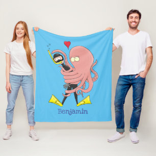 Funny octopus hugs diver cartoon humor fleece deken
